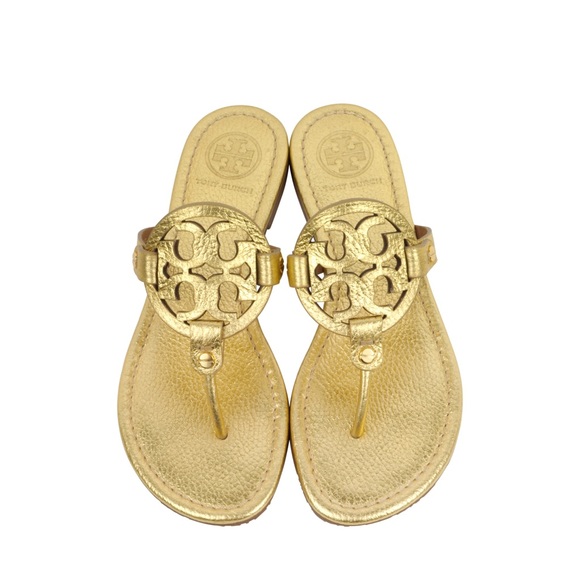 Tory Burch Shoes - Tory Burch Gold Miller Sandals in Tumbled Leather